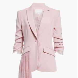 NWT Cinq à Sept Keeves Cascading Lace Trim Blazer In Rosy Quartz Size 6